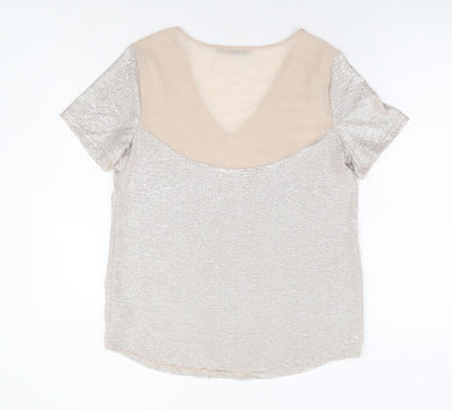 George Womens Beige Polyester Basic T-Shirt Size 10 V-Neck