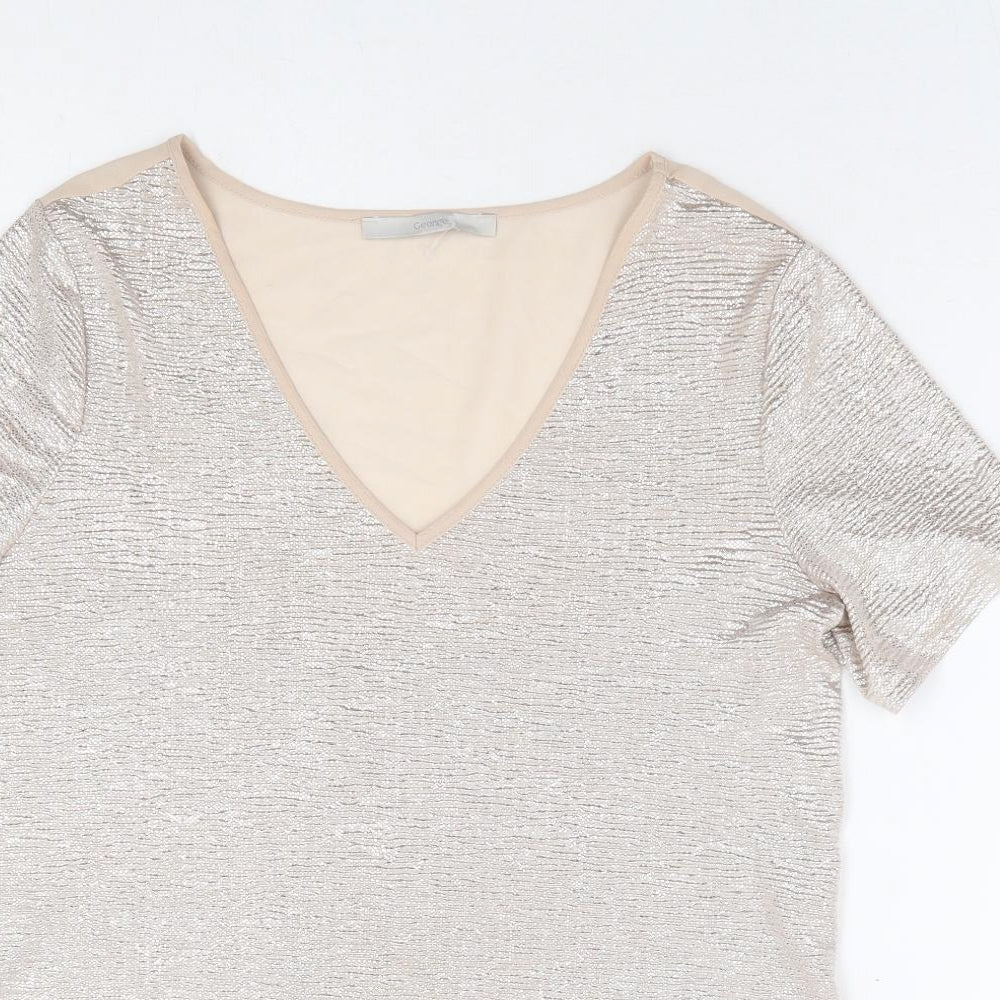 George Womens Beige Polyester Basic T-Shirt Size 10 V-Neck