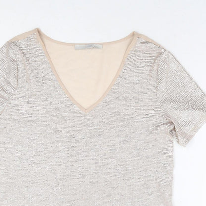 George Womens Beige Polyester Basic T-Shirt Size 10 V-Neck