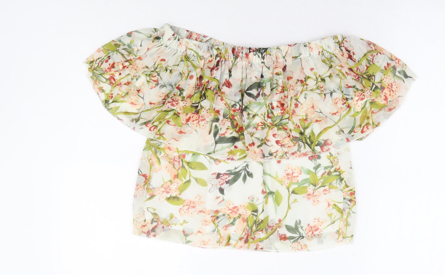 Parisian Collection Womens White Floral Polyester Basic Blouse Size 10 Off the Shoulder - Bardot