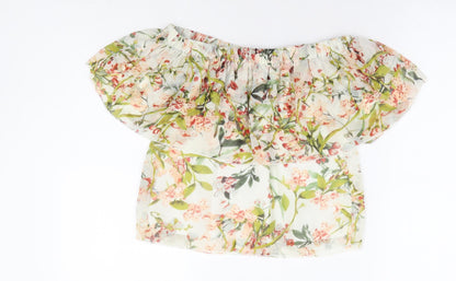 Parisian Collection Womens White Floral Polyester Basic Blouse Size 10 Off the Shoulder - Bardot