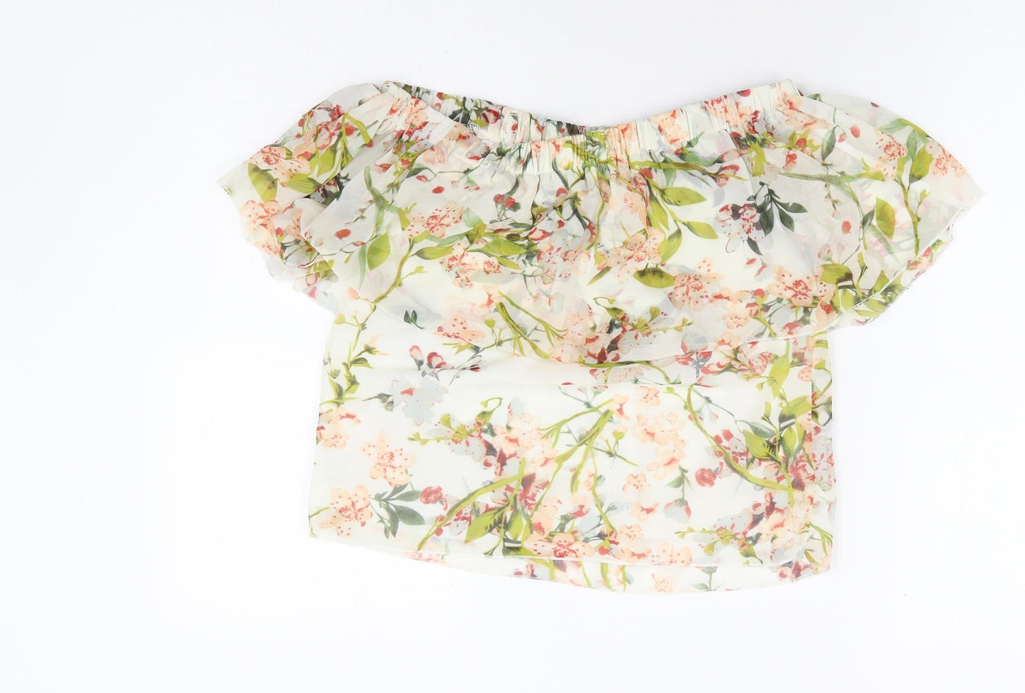 Parisian Collection Womens White Floral Polyester Basic Blouse Size 10 Off the Shoulder - Bardot