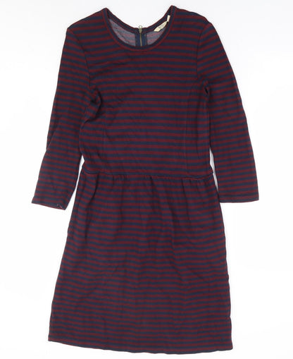 Jack Wills Womens Blue Striped Viscose Fit & Flare Size 8 Round Neck Zip