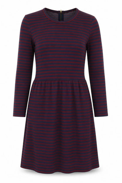 Jack Wills Womens Blue Striped Viscose Fit & Flare Size 8 Round Neck Zip