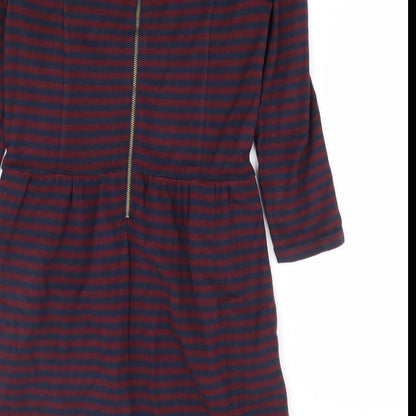 Jack Wills Womens Blue Striped Viscose Fit & Flare Size 8 Round Neck Zip