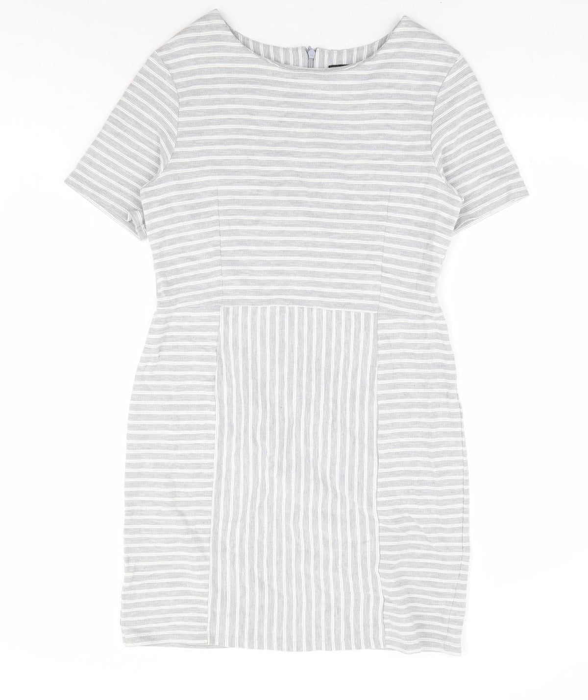Warehouse Womens Grey Striped Polyester A-Line Size 14 Round Neck Zip - Ribbed