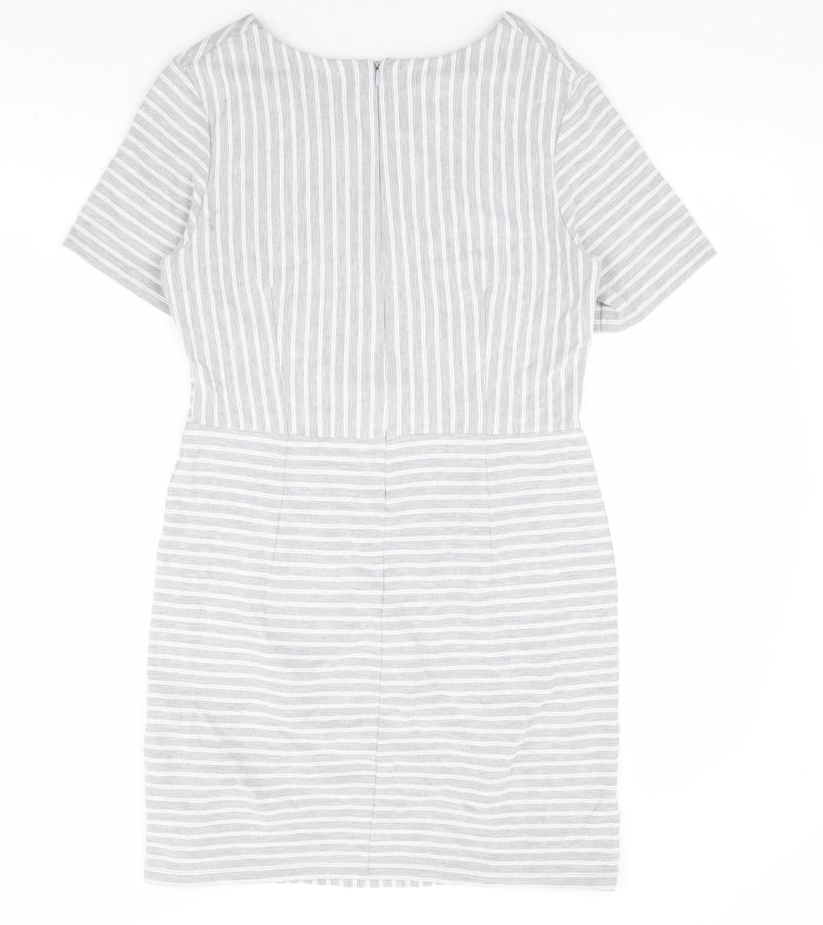 Warehouse Womens Grey Striped Polyester A-Line Size 14 Round Neck Zip - Ribbed