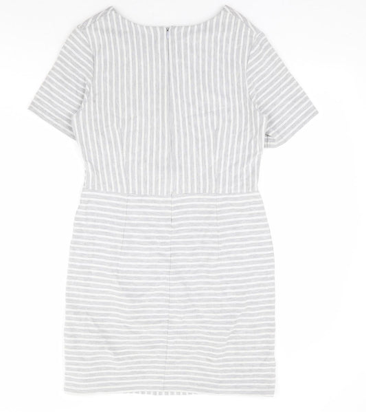 Warehouse Womens Grey Striped Polyester A-Line Size 14 Round Neck Zip - Ribbed
