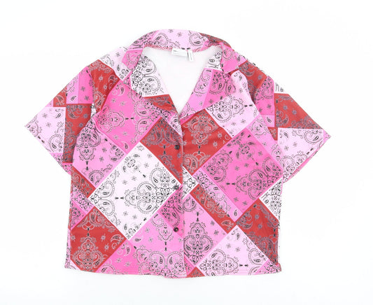 ASOS Womens Pink Floral Polyester Basic Button-Up Size 6 Collared - Box Fit Shirt
