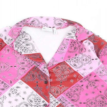 ASOS Womens Pink Floral Polyester Basic Button-Up Size 6 Collared - Box Fit Shirt
