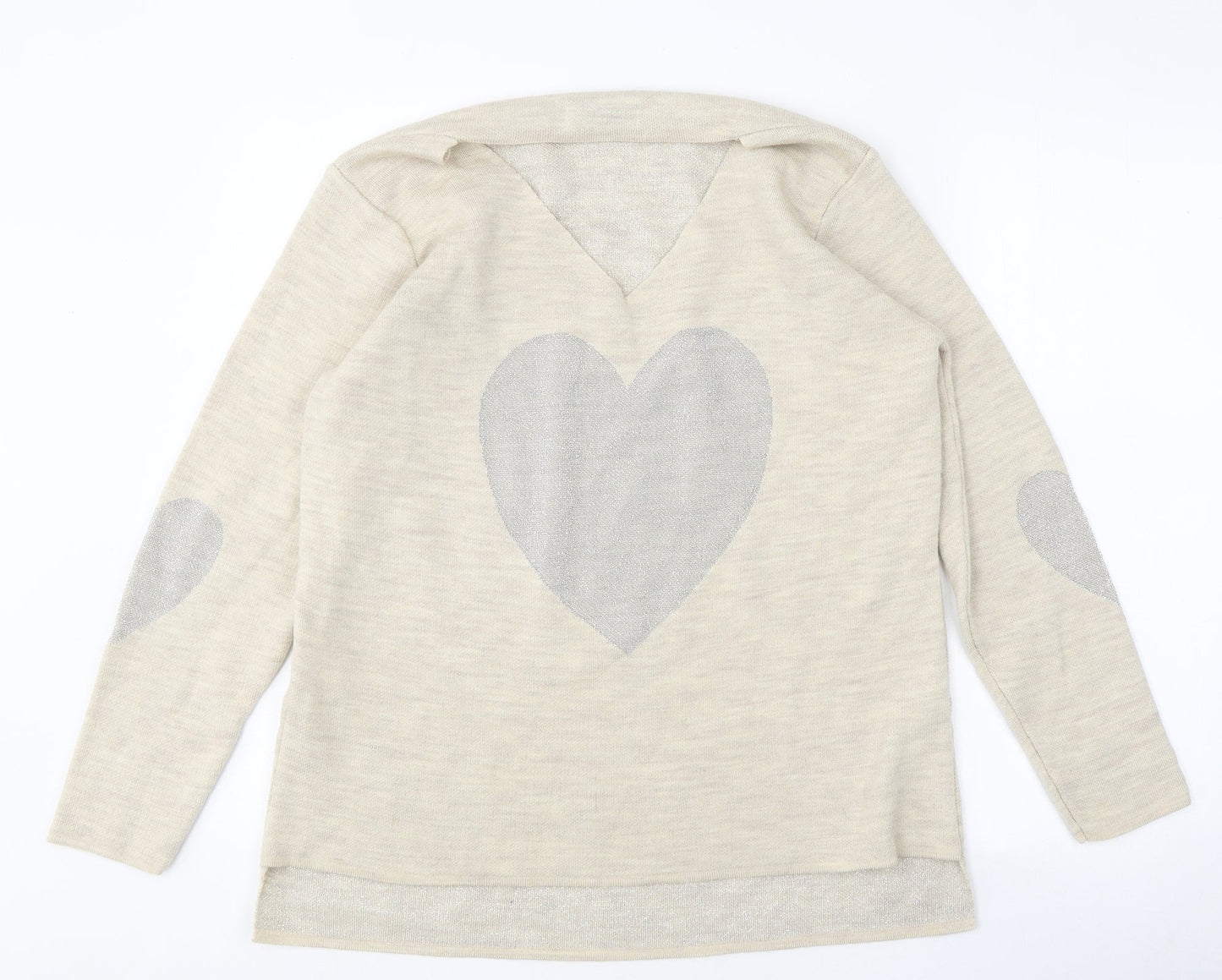 hoxton gal Mens Beige Round Neck Polyester Pullover Jumper One Size - Love Heart