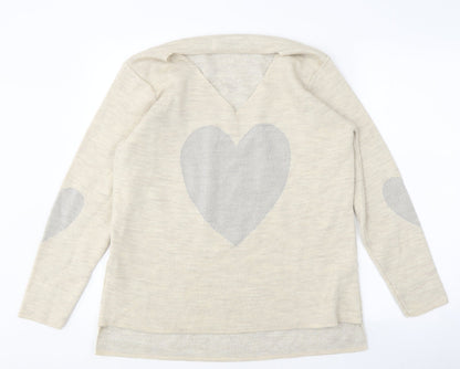 hoxton gal Mens Beige Round Neck Polyester Pullover Jumper One Size - Love Heart