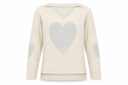 hoxton gal Mens Beige Round Neck Polyester Pullover Jumper One Size - Love Heart