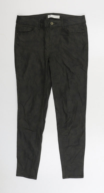 Zara Womens Green Animal Print Polyester Skinny Jeans Size 10 L26 in Regular Zip - Snake Skin