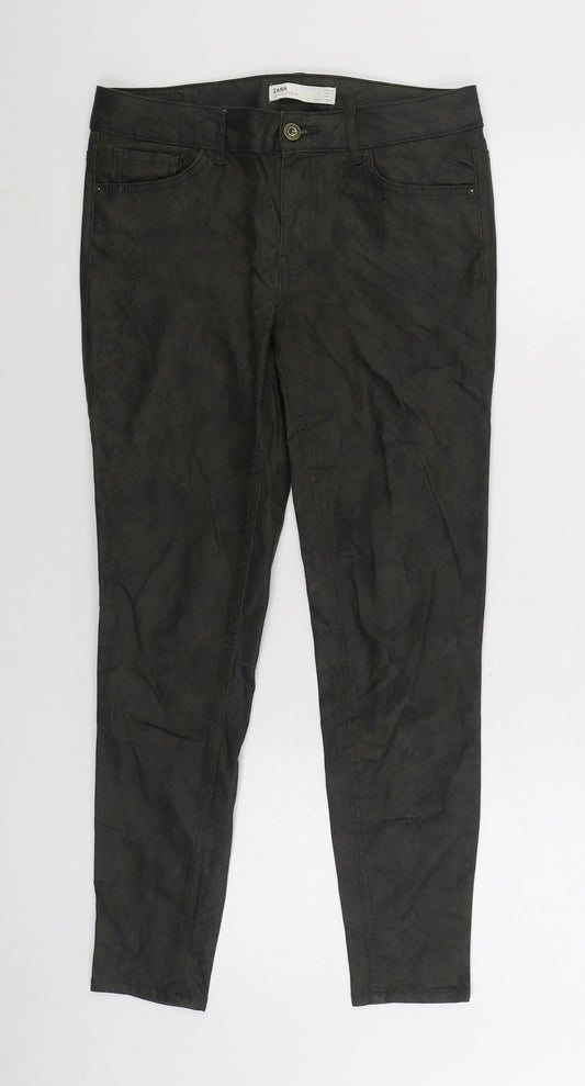 Zara Womens Green Animal Print Polyester Skinny Jeans Size 10 L26 in Regular Zip - Snake Skin