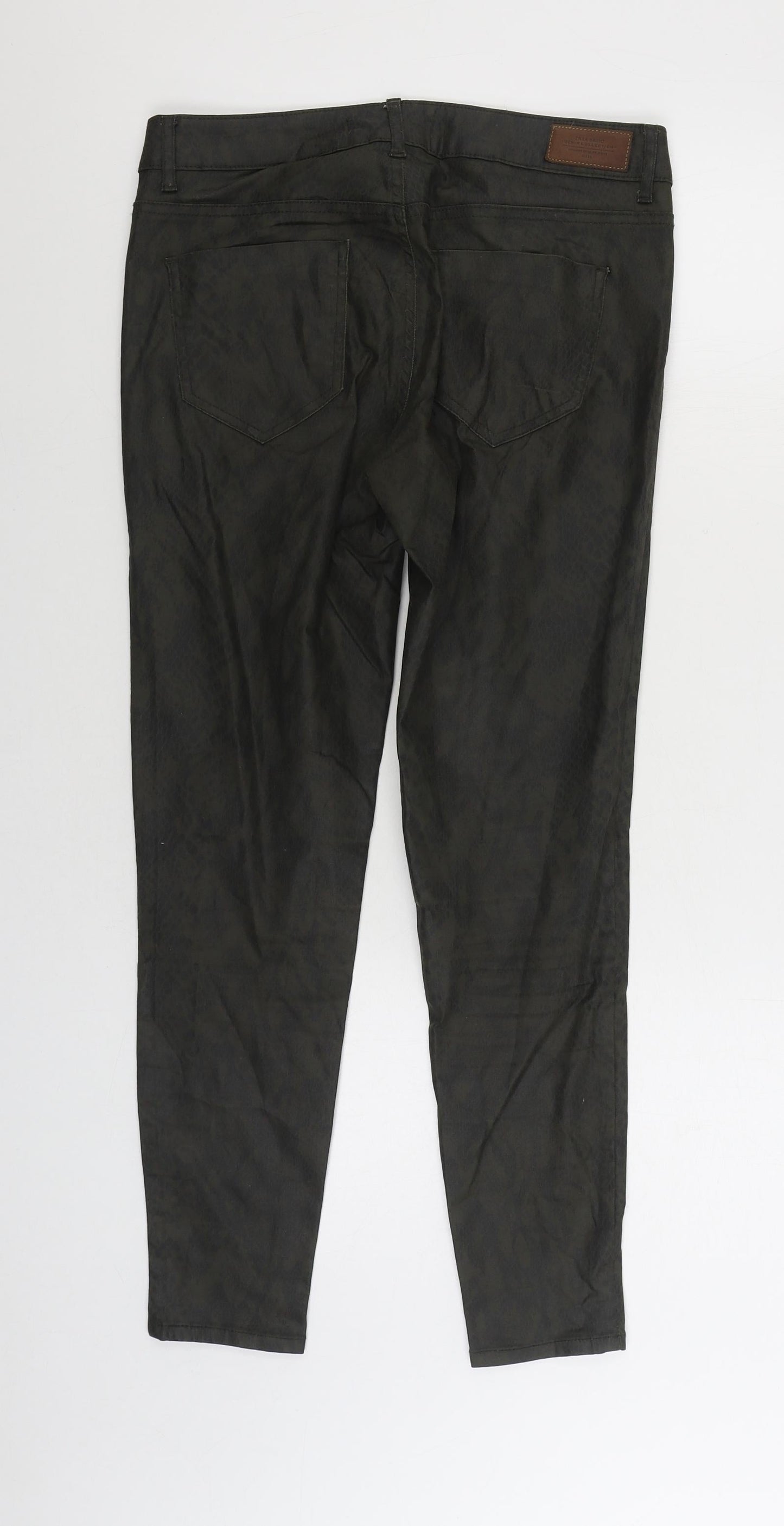 Zara Womens Green Animal Print Polyester Skinny Jeans Size 10 L26 in Regular Zip - Snake Skin