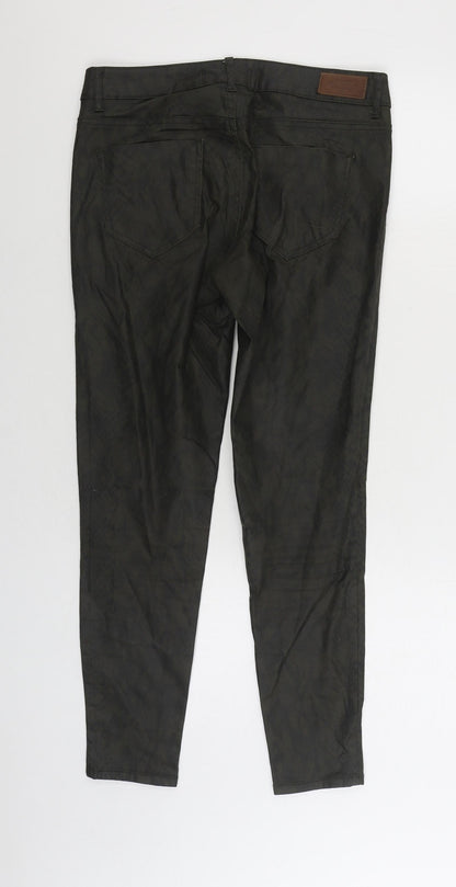 Zara Womens Green Animal Print Polyester Skinny Jeans Size 10 L26 in Regular Zip - Snake Skin