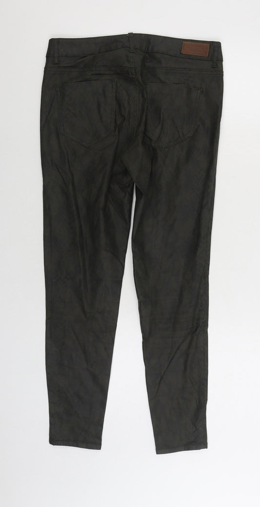 Zara Womens Green Animal Print Polyester Skinny Jeans Size 10 L26 in Regular Zip - Snake Skin