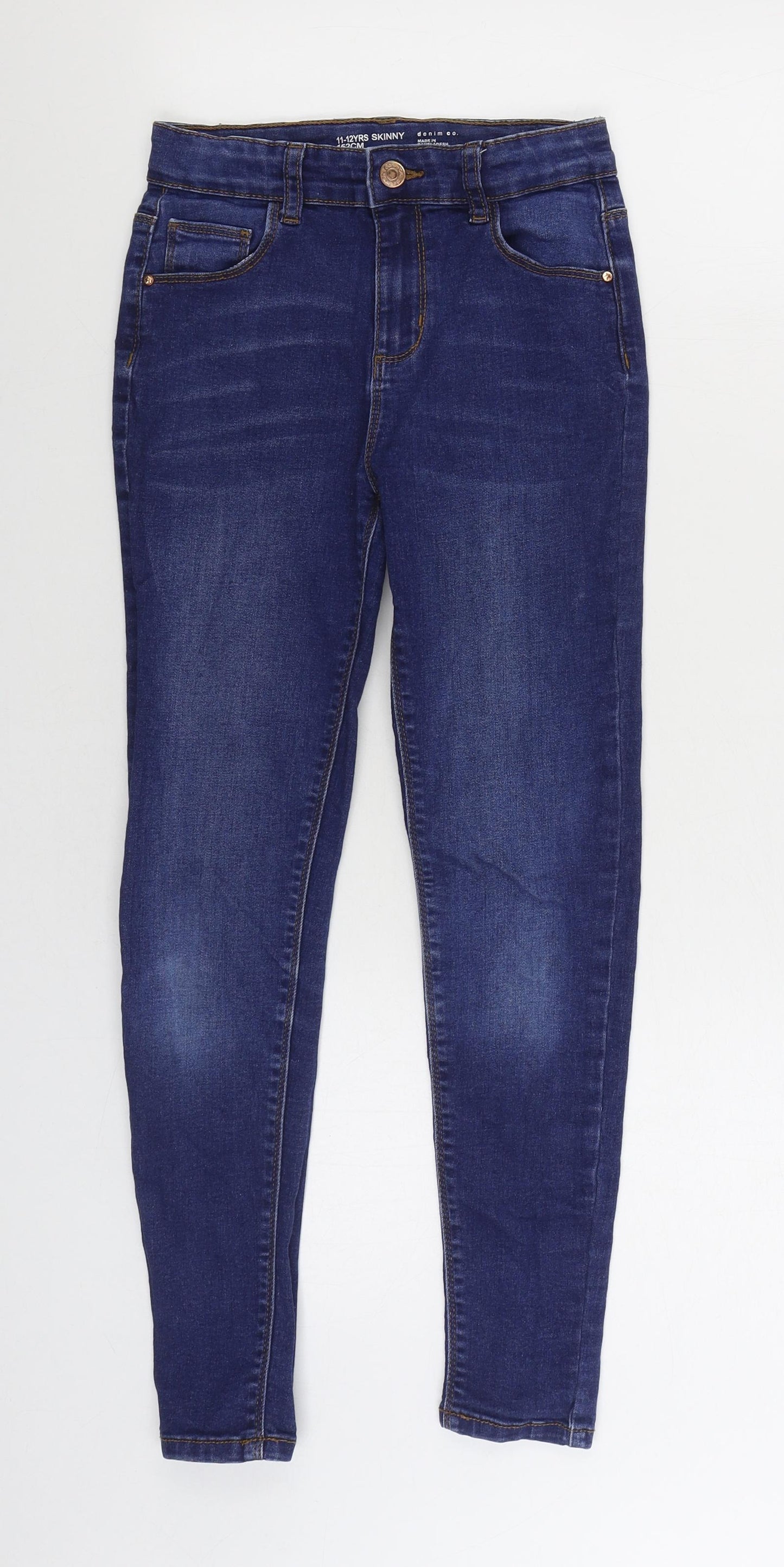 Denim & Co. Girls Blue Cotton Skinny Jeans Size 11-12 Years Regular Zip