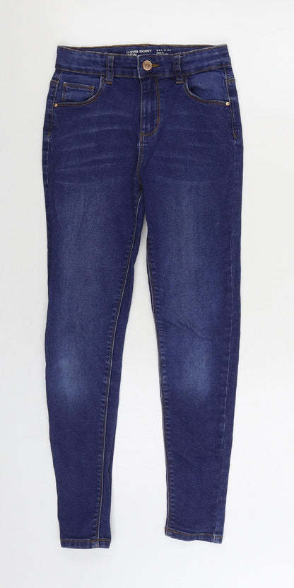Denim & Co. Girls Blue Cotton Skinny Jeans Size 11-12 Years Regular Zip