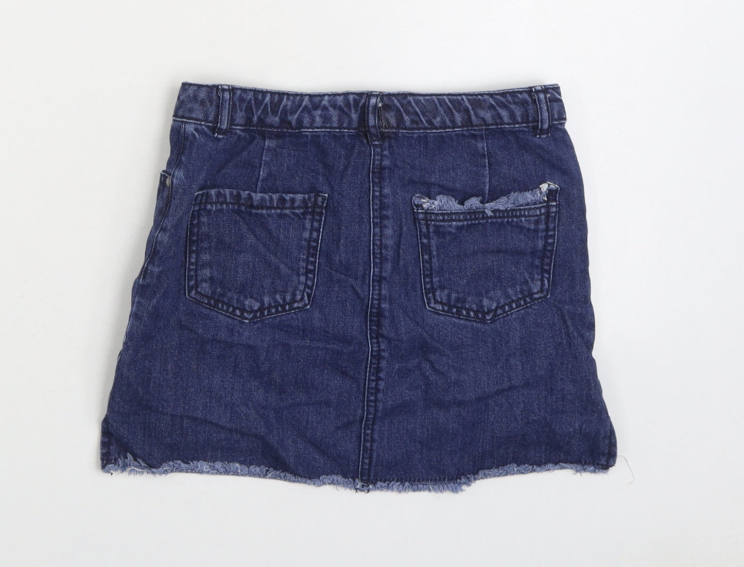 NEXT Girls Blue 100% Cotton Mini Skirt Size 10 Years Regular Zip