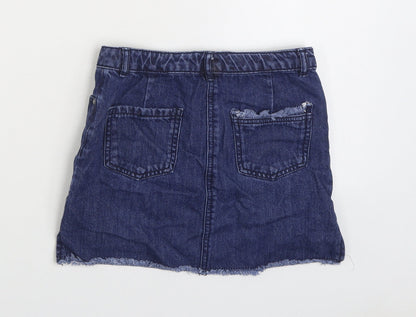 NEXT Girls Blue 100% Cotton Mini Skirt Size 10 Years Regular Zip
