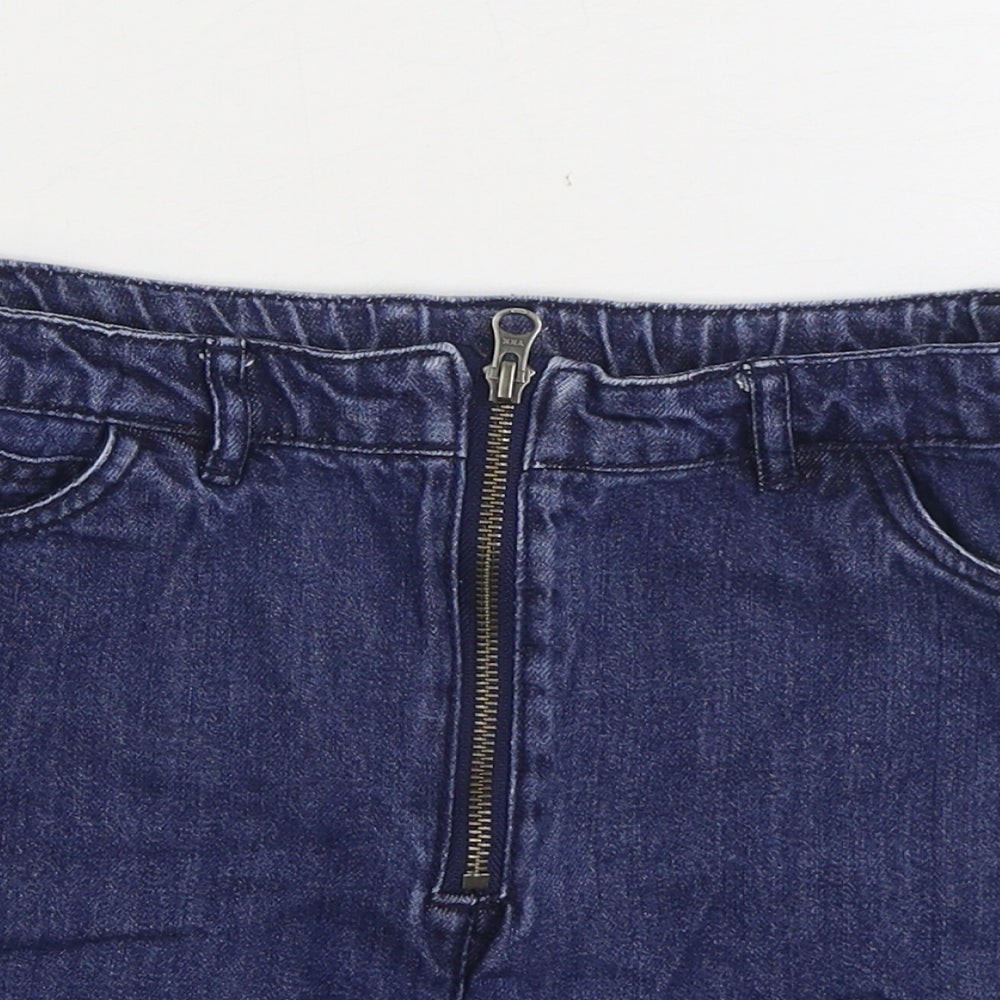 NEXT Girls Blue 100% Cotton Mini Skirt Size 10 Years Regular Zip