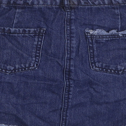NEXT Girls Blue 100% Cotton Mini Skirt Size 10 Years Regular Zip