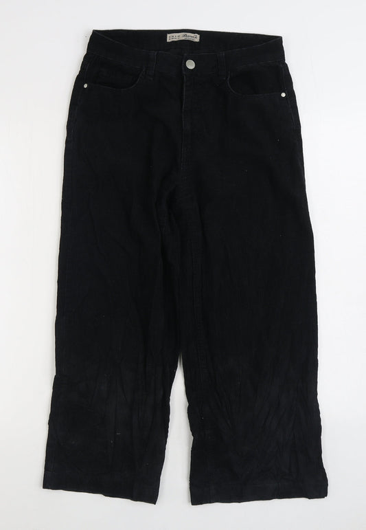 Denim & Co. Womens Black Cotton Trousers Size 8 L24 in Regular Zip