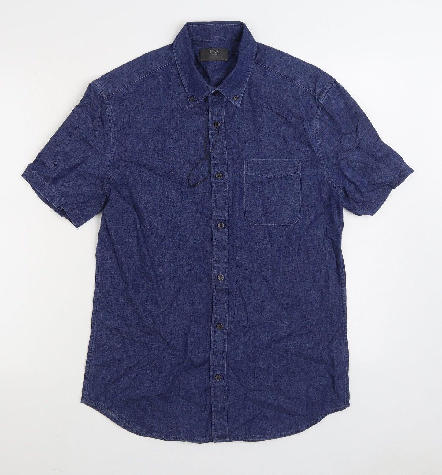 Mens UK Size S Marks and Spencer Blue  Button-Up Short Sleeve Casual Shirt