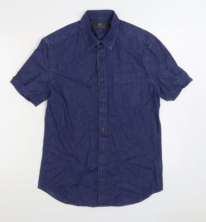 Mens UK Size S Marks and Spencer Blue  Button-Up Short Sleeve Casual Shirt