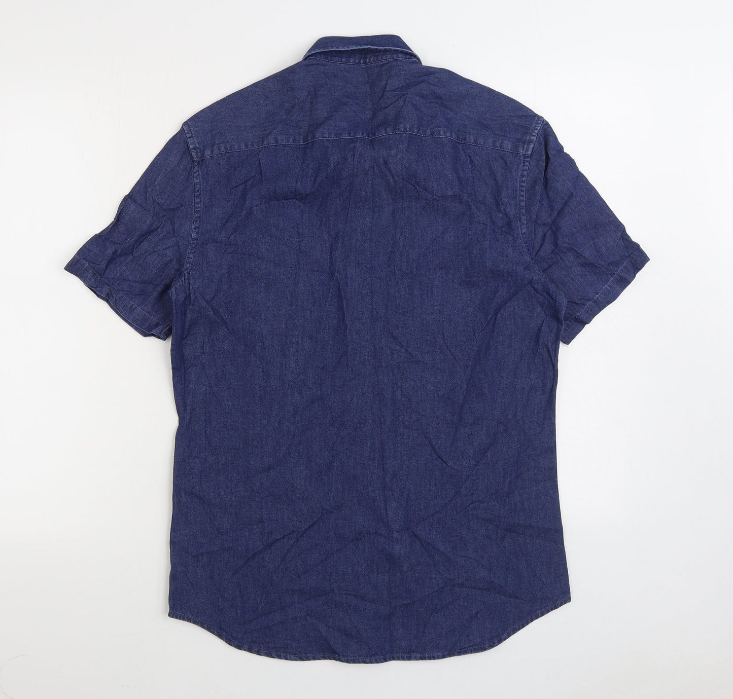 Mens UK Size S Marks and Spencer Blue  Button-Up Short Sleeve Casual Shirt