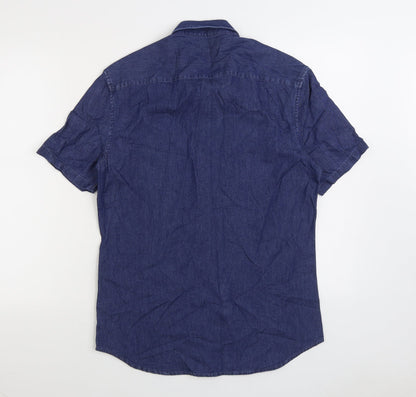 Mens UK Size S Marks and Spencer Blue  Button-Up Short Sleeve Casual Shirt