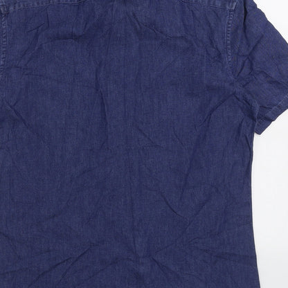 Mens UK Size S Marks and Spencer Blue  Button-Up Short Sleeve Casual Shirt