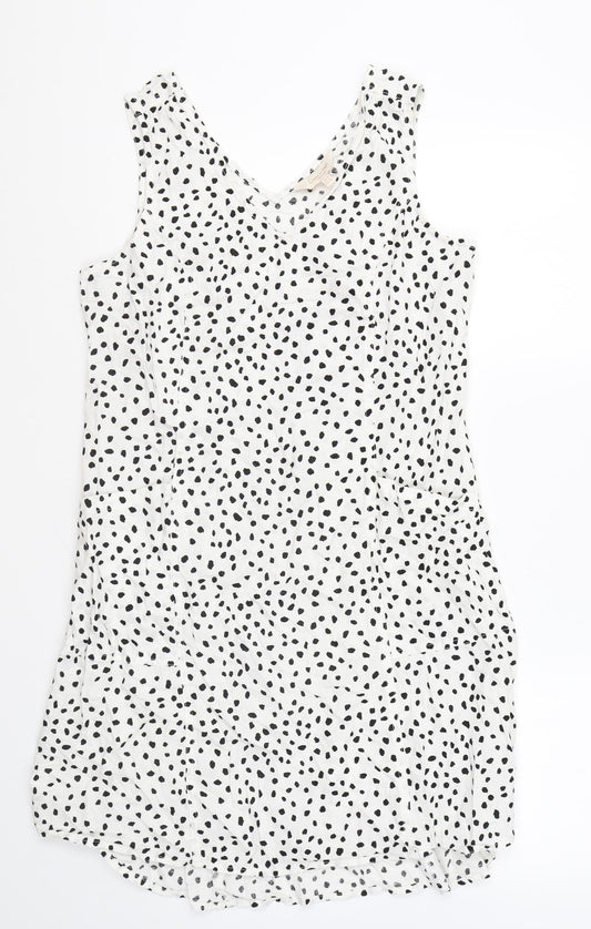 F&F Womens White Geometric Cotton Shift Size 10 V-Neck Pullover