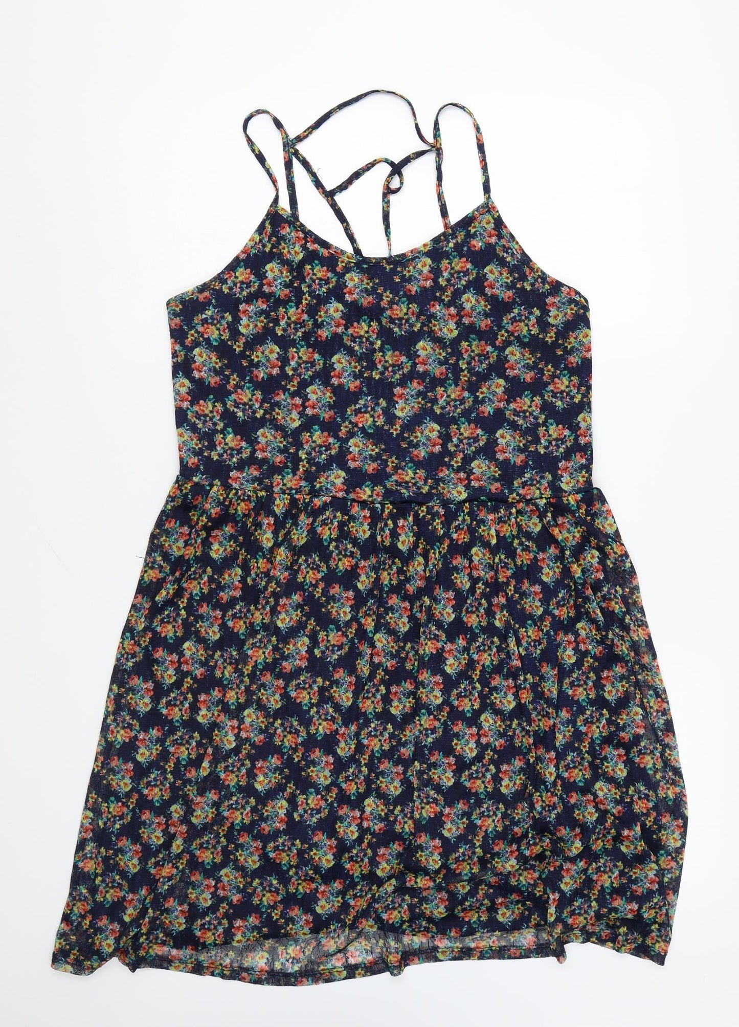 Xhilaration Womens Multicoloured Floral Polyester Skater Dress Size XL Round Neck Pullover