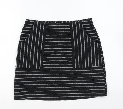 New Look Womens Black Striped Polyester Mini Skirt Size 8 Zip