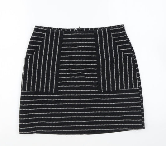 New Look Womens Black Striped Polyester Mini Skirt Size 8 Zip