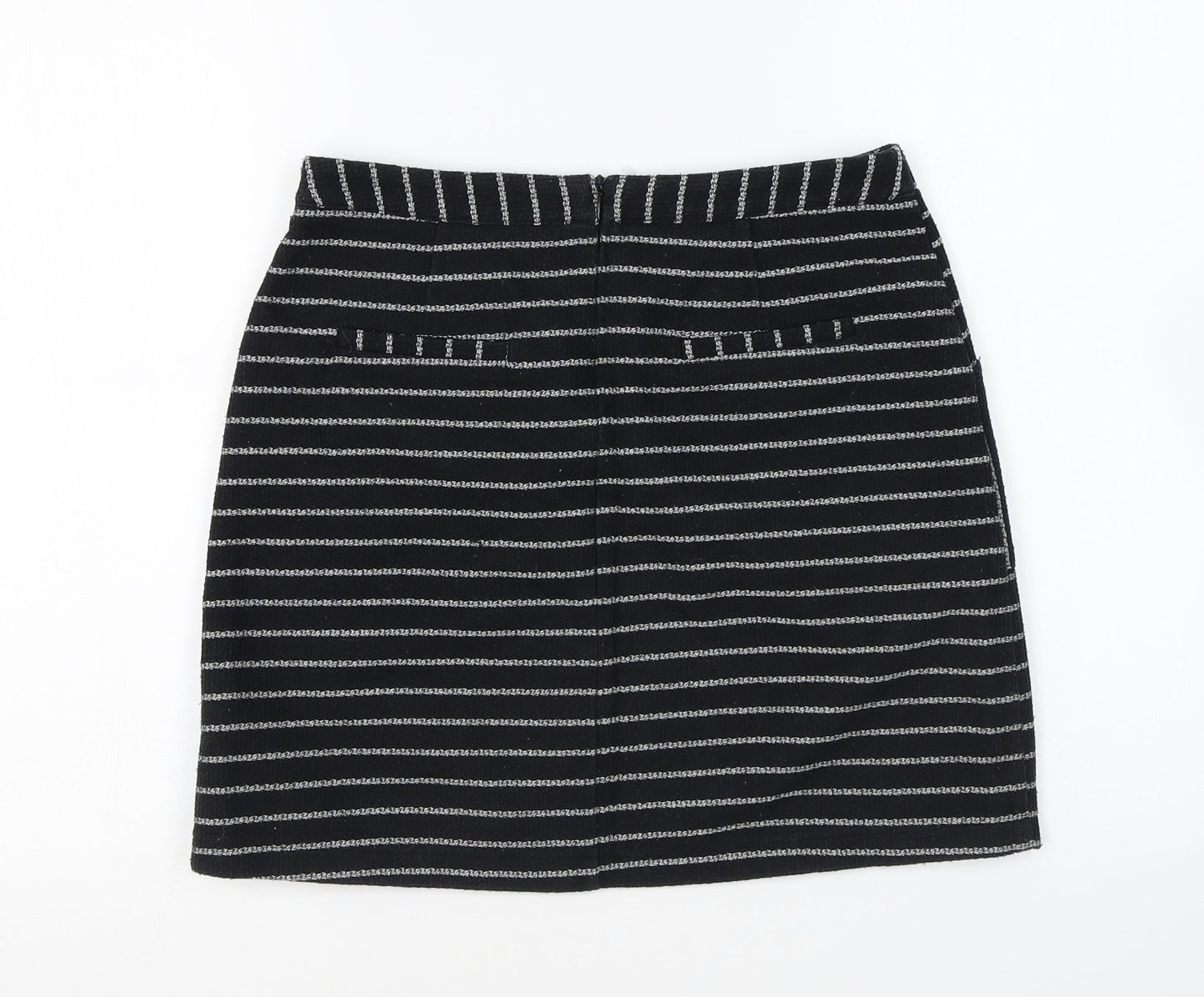 New Look Womens Black Striped Polyester Mini Skirt Size 8 Zip