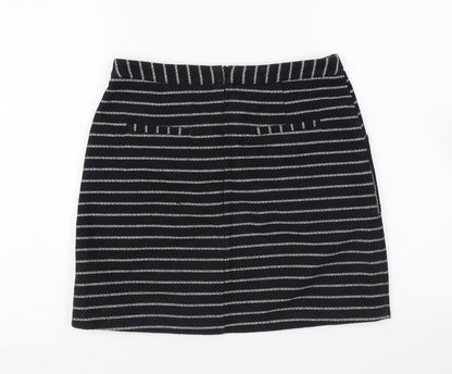 New Look Womens Black Striped Polyester Mini Skirt Size 8 Zip