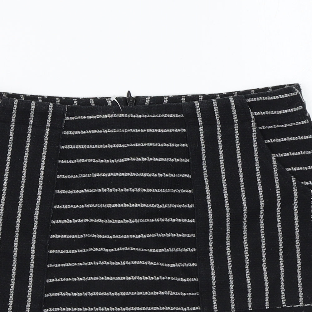New Look Womens Black Striped Polyester Mini Skirt Size 8 Zip