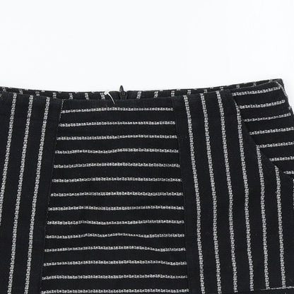 New Look Womens Black Striped Polyester Mini Skirt Size 8 Zip