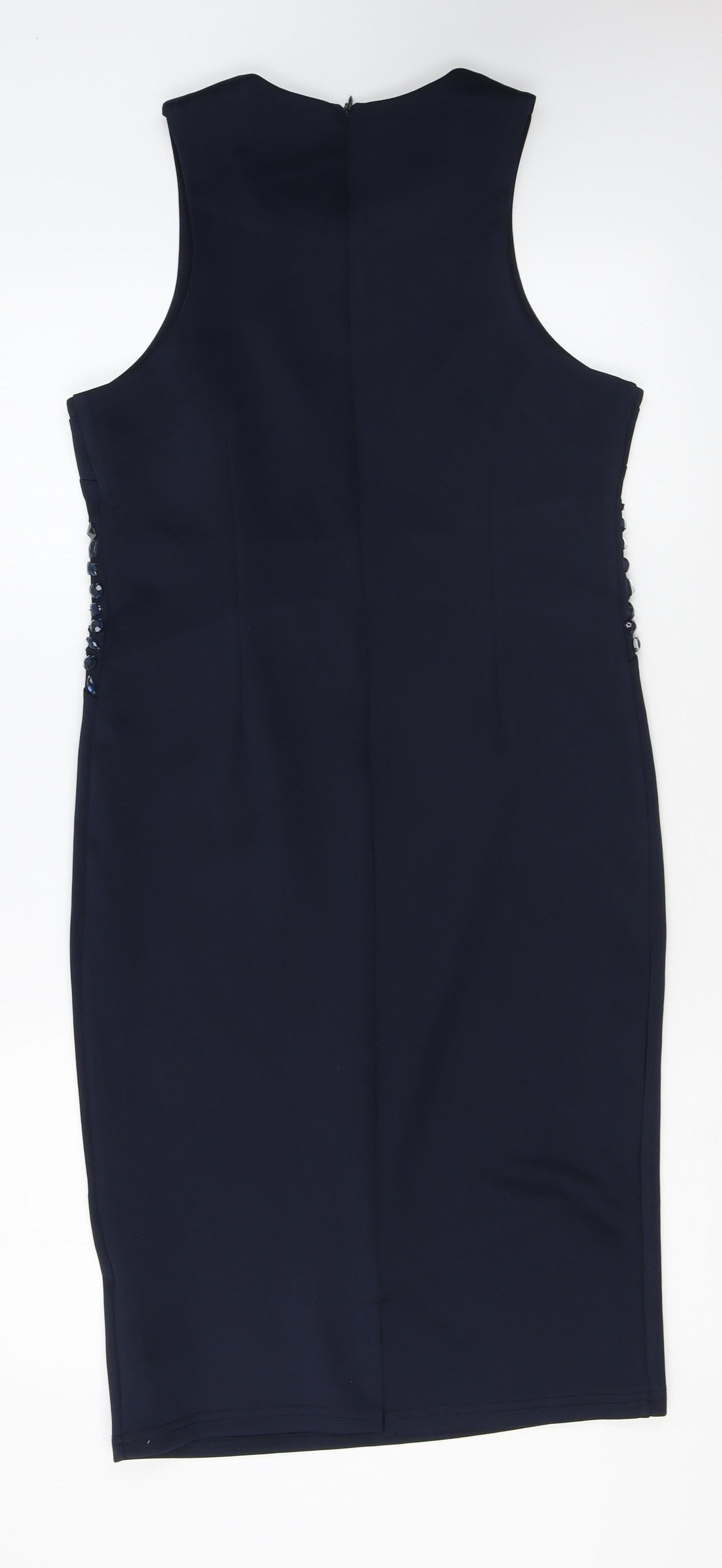 Chase7 Womens Blue Polyester Sheath Size 12 Round Neck Zip