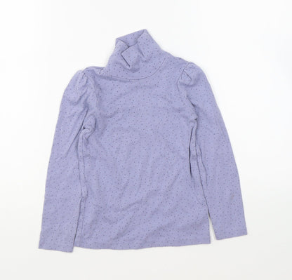 George Girls Purple Polka Dot Cotton Basic T-Shirt Size 5-6 Years High Neck Pullover