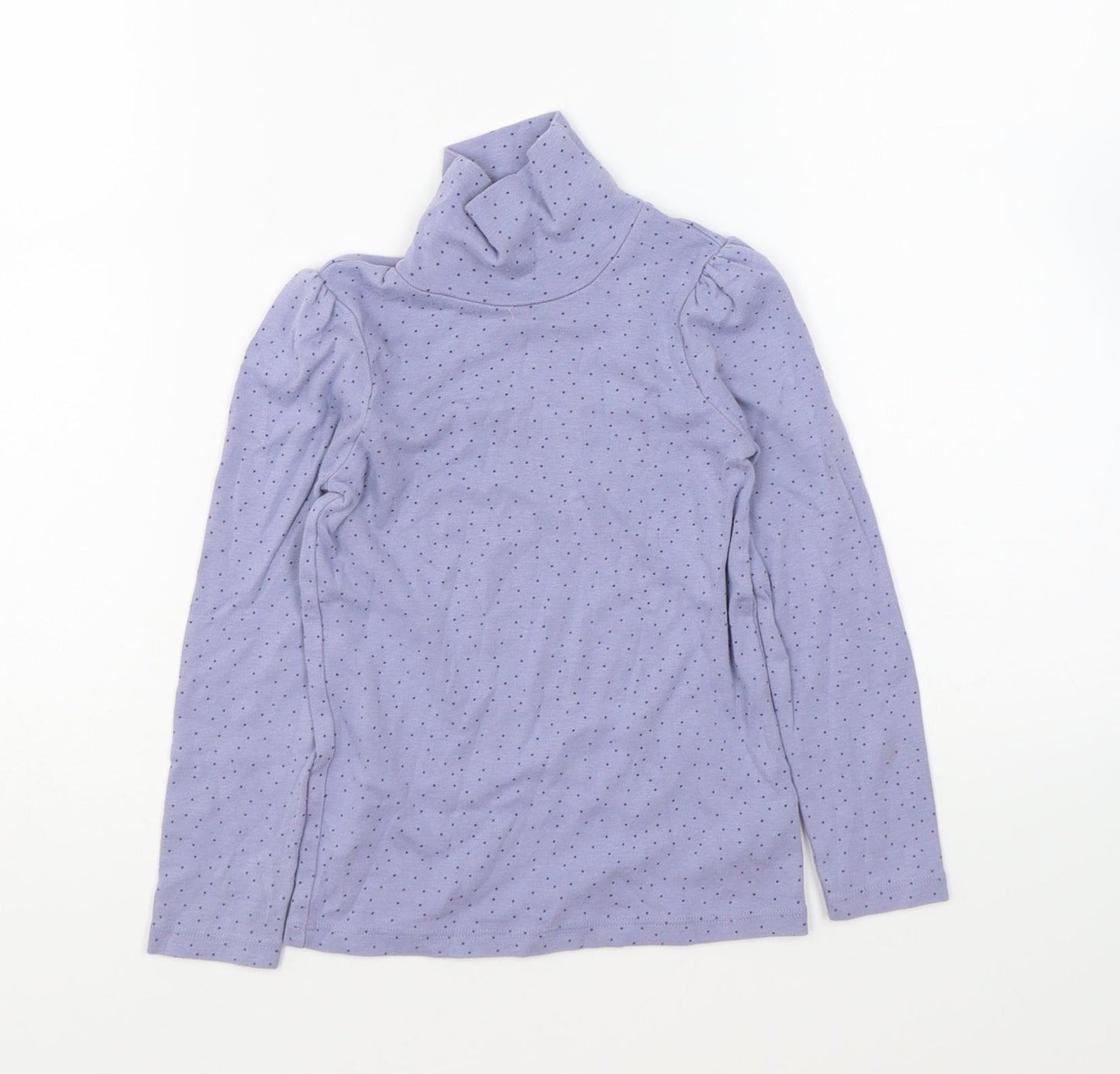 George Girls Purple Polka Dot Cotton Basic T-Shirt Size 5-6 Years High Neck Pullover