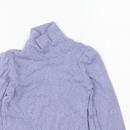 George Girls Purple Polka Dot Cotton Basic T-Shirt Size 5-6 Years High Neck Pullover