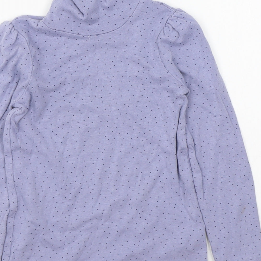 George Girls Purple Polka Dot Cotton Basic T-Shirt Size 5-6 Years High Neck Pullover