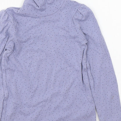George Girls Purple Polka Dot Cotton Basic T-Shirt Size 5-6 Years High Neck Pullover