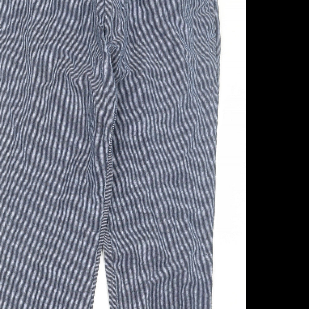 Revolution Mens Blue Striped Cotton Trousers Size 30 in L29 in Regular Button