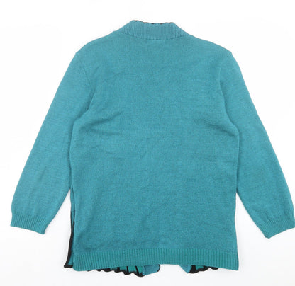 Michael Gold Womens Blue Boat Neck Geometric Acrylic Pullover Jumper Size S